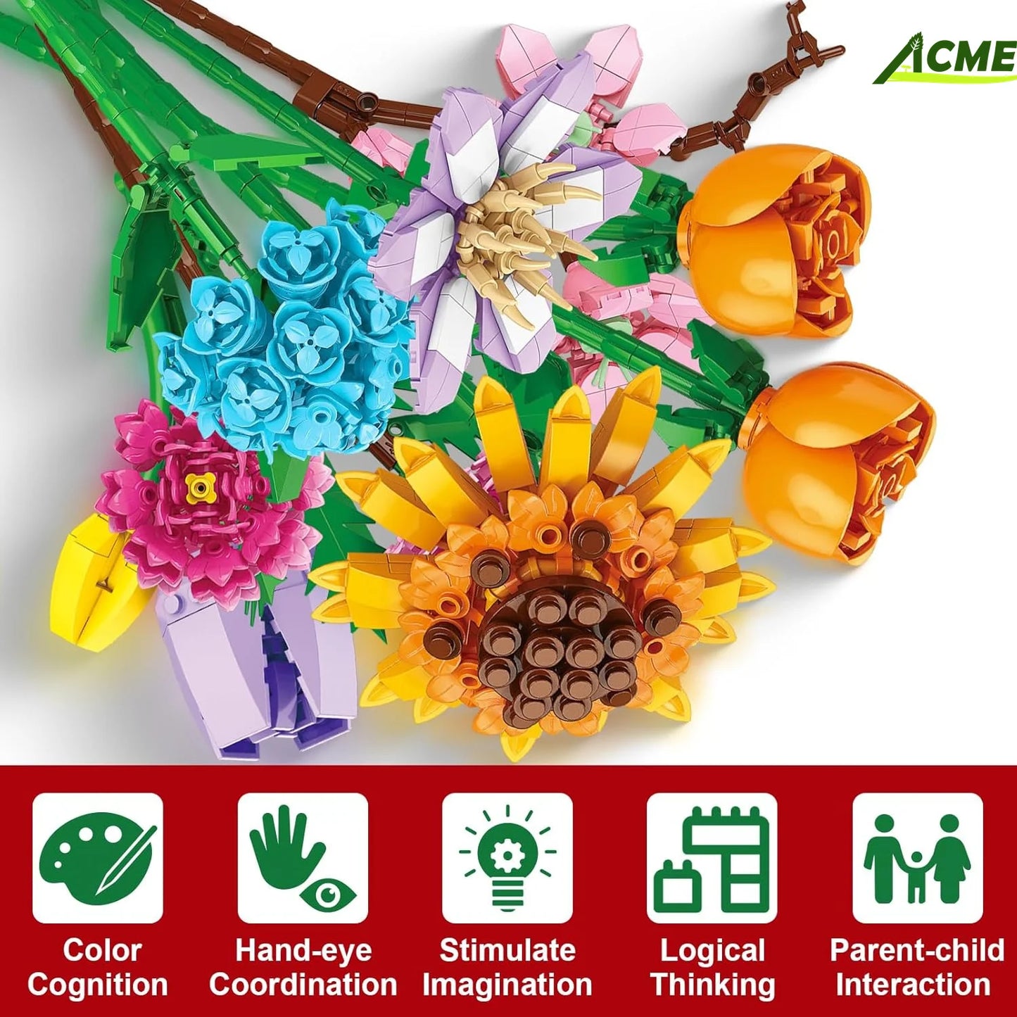 24 Day Advent Calendar Building Blocks Bouquet Set - 24 Days of Creative Christmas Countdown Fun for All Ages!
