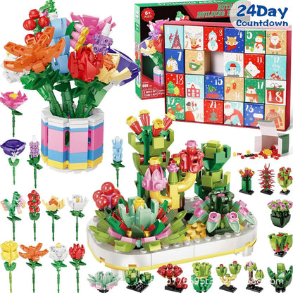 24 Day Advent Calendar Building Blocks Bouquet Set - 24 Days of Creative Christmas Countdown Fun for All Ages!
