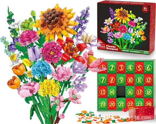 24 Day Advent Calendar Building Blocks Bouquet Set - 24 Days of Creative Christmas Countdown Fun for All Ages!